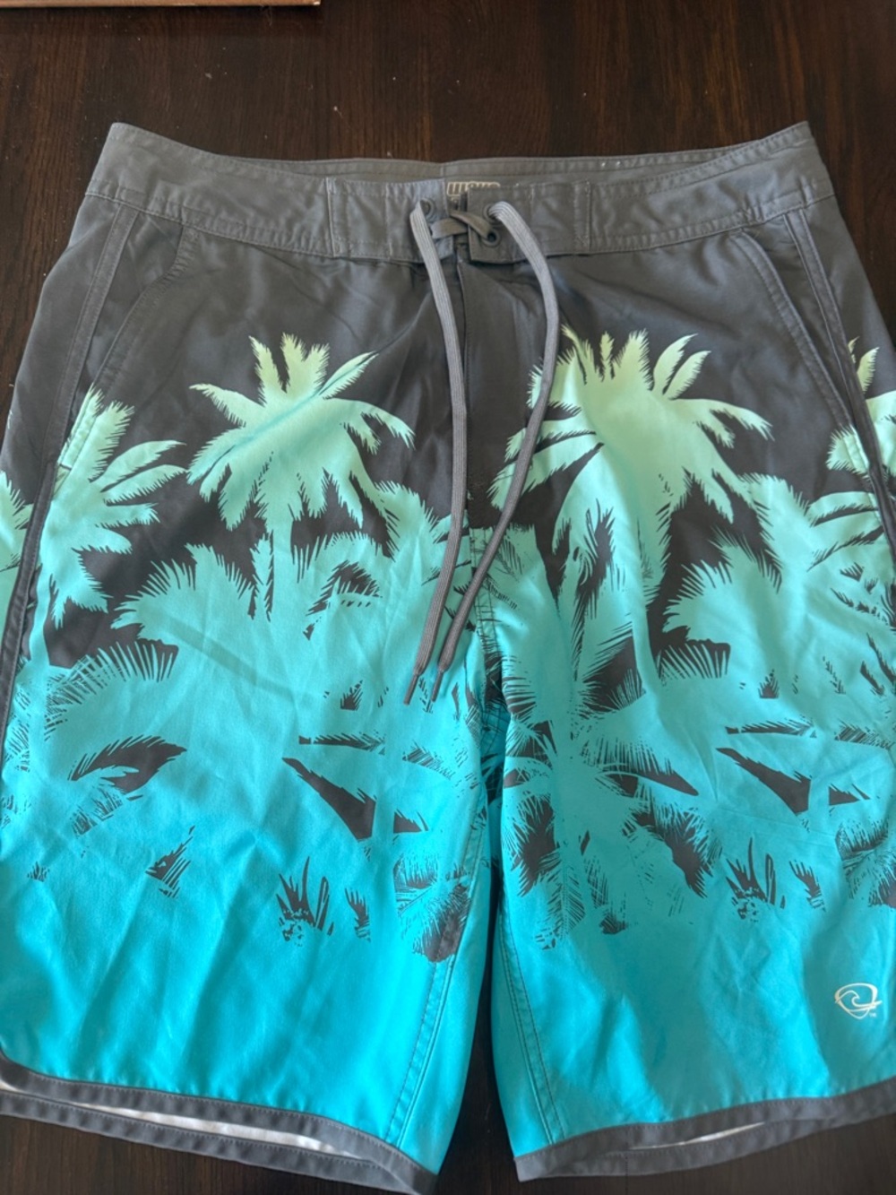 Quiksilver Gray & Teal Palm-Print Board Shorts